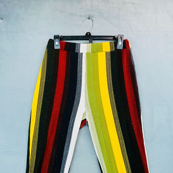 Retro 70s Boho Penny Primary Stripe Womens Sz Small High Waist Stretch Trousers - Picture 2 of 10